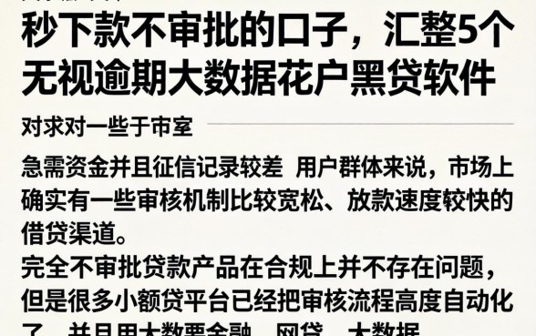 秒下款不审批的口子，汇整5个无视逾期大数据花户黑户软件