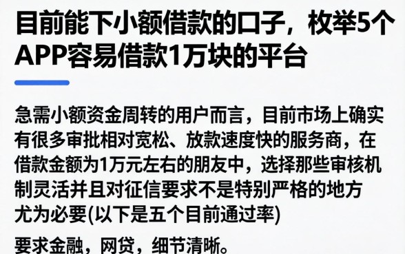 目前能下小额借款的口子,枚举5个APP容易借款1万块的平台
