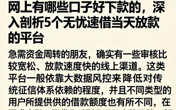 网上有哪些口子好下款的，深入剖析5个无忧速借当天放款的平台