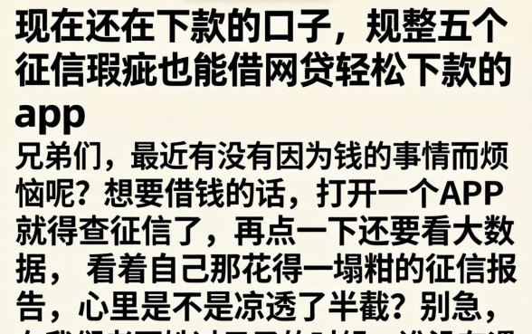现在还在下款的口子，规整五个征信瑕疵也能借网贷轻松下款的app