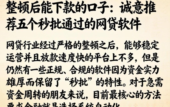 整顿后能下款的口子，诚意推荐五个秒批通过的网贷软件