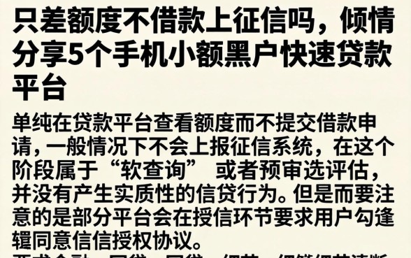 只差额度不借款上征信吗，倾情分享5个手机小额黑户快速贷款平台