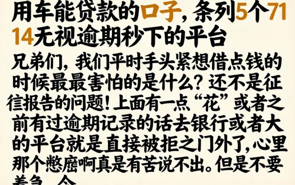 用车能贷款的口子，条列5个714无视逾期秒下的平台