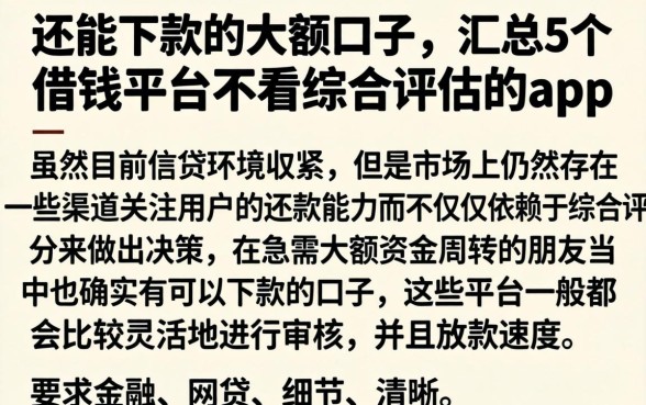 还能下款的大额口子，汇总5个借钱平台不看综合评估的app
