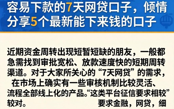 容易下款的7天网贷口子，倾情分享5个最新能下来钱的口子