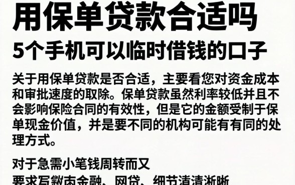 用保单贷款合适吗，详尽说明5个手机可以临时借钱的口子
