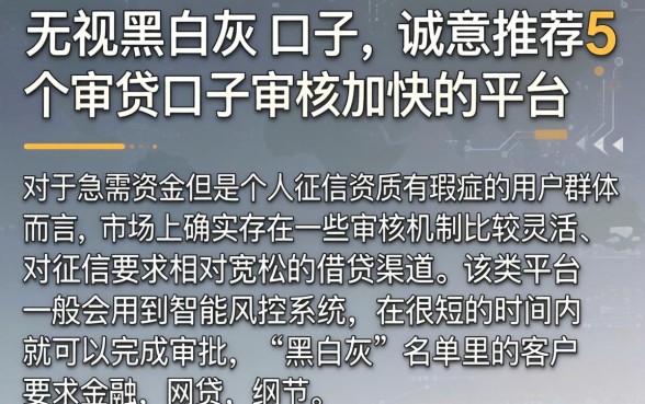 无视黑白灰的口子，诚意推荐5个审贷口子审核加快的平台