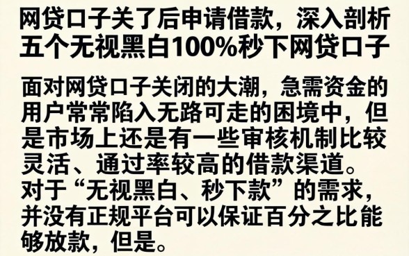 网贷口子关了后申请借款，深入剖析五个无视黑白100%秒下网贷口子