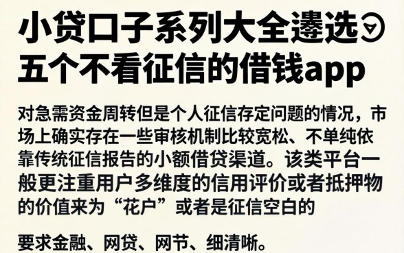 小贷口子系列大全，遴选五个不看征信的借钱app