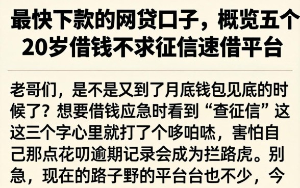 最快下款的网贷口子,概览五个20岁借钱不求征信速借平台