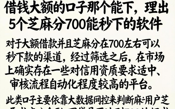 借钱大额的口子那个能下，理出5个芝麻分700能秒下的软件