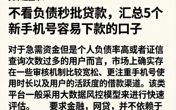不看负债秒批贷款,汇总5个新手机号容易下款的口子