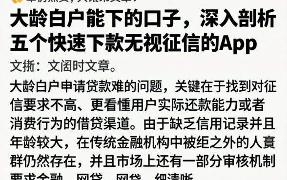 大龄白户能下的口子，深入剖析五个快速下款无视征信的app