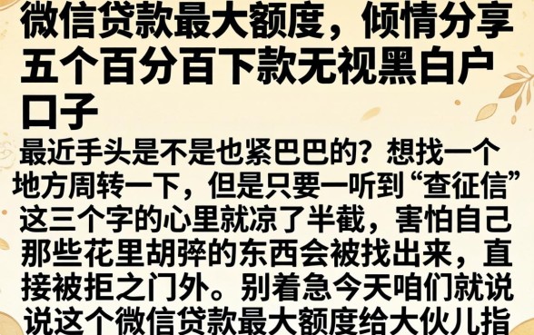 微信贷款最大额度，倾情分享五个百分百下款无视黑白户口子