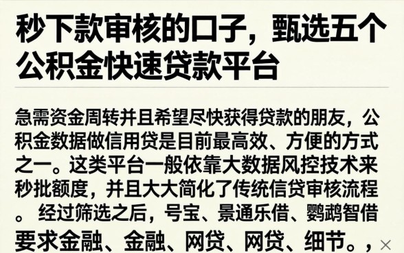 秒下款审核的口子,甄选五个公积金快速贷款平台