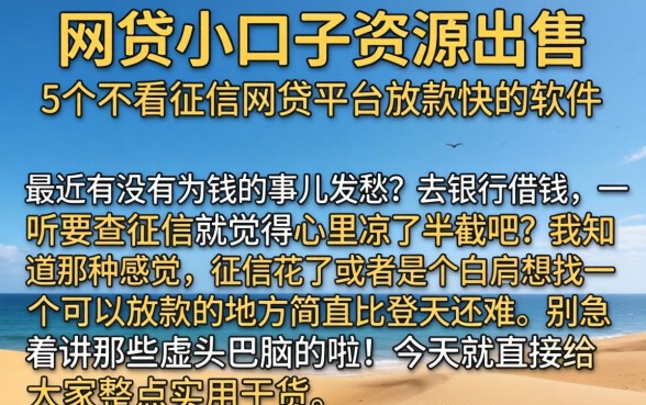 网贷小口子资源出售，详尽说明5个不看征信网贷平台放款快的软件