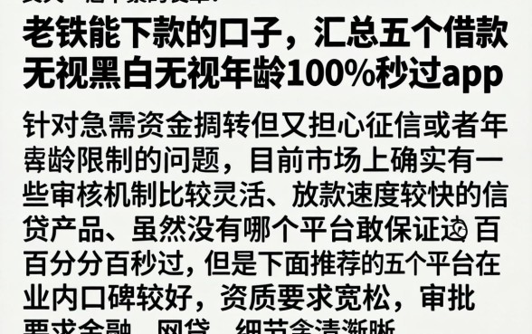 老铁能下款的口子，汇总五个借款无视黑白无视年龄100%秒过app