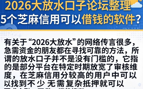 2026大放水口子论坛，整理5个芝麻信用可以借钱的软件