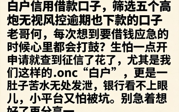白户信用借款口子，筛选五个高炮无视风控逾期也下款的口子
