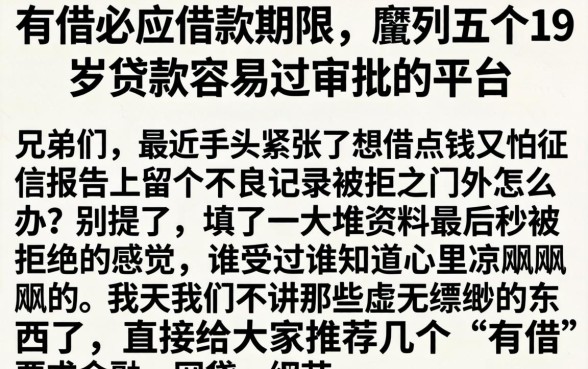 有借必应借款期限，胪列五个19岁贷款容易过审批的平台