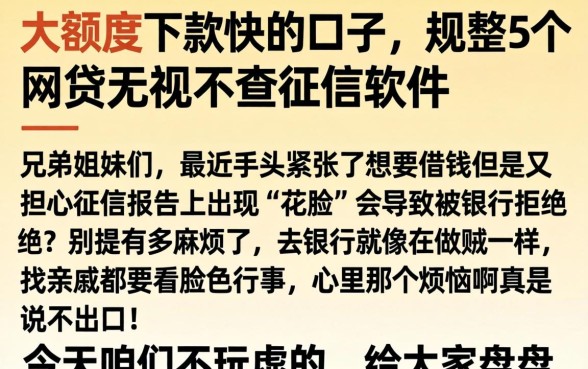 大额度下款快的口子，规整5个网贷无视不查征信软件