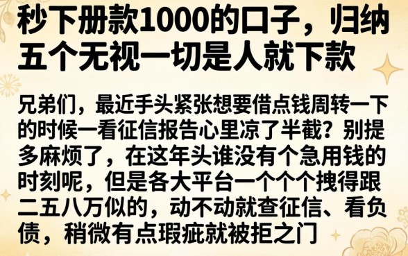 秒下册款1000的口子，归纳五个无视一切是人就下款