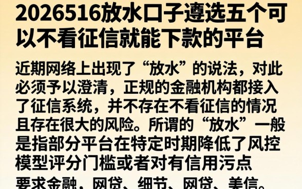 2026516放水口子，遴选五个可以不看征信就能下款的平台