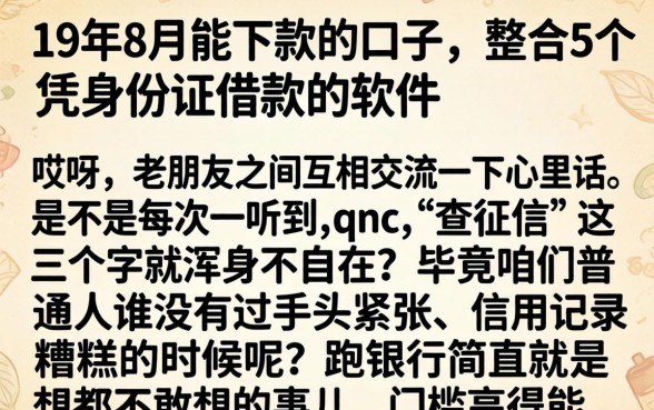 19年8月能下款的口子，整合5个凭身份证借款的软件