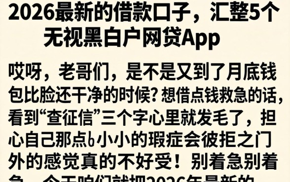 2026最新的借款口子，汇整5个无视黑白户网贷app
