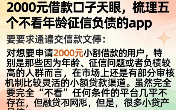 2000元借款口子天眼，梳理五个不看年龄征信负债的app