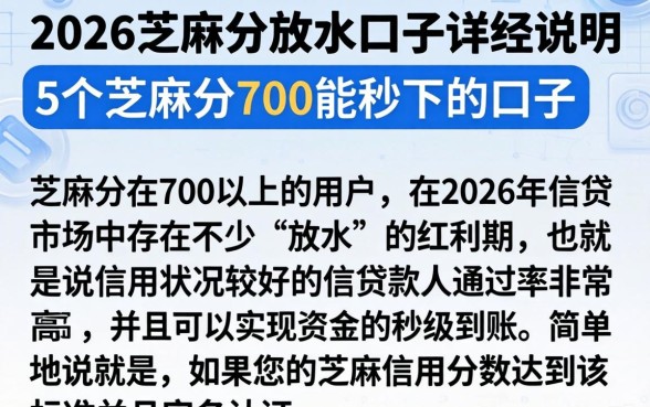 2026芝麻分放水口子，详尽说明5个芝麻分700能秒下的口子