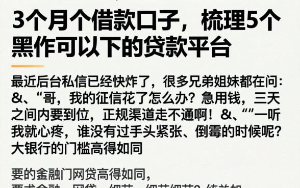 3个月个借款口子,梳理5个黑户可以下的贷款平台
