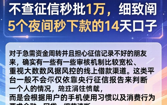 不查征信秒批1万,细致阐述5个夜间秒下款的14天口子