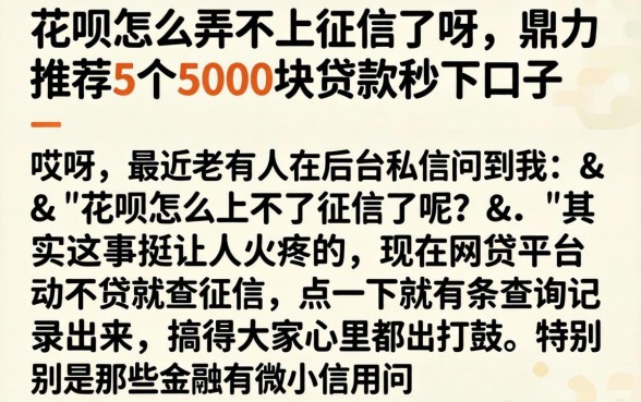 花呗怎么弄不上征信了呀，鼎力推荐5个5000块贷款秒下口子
