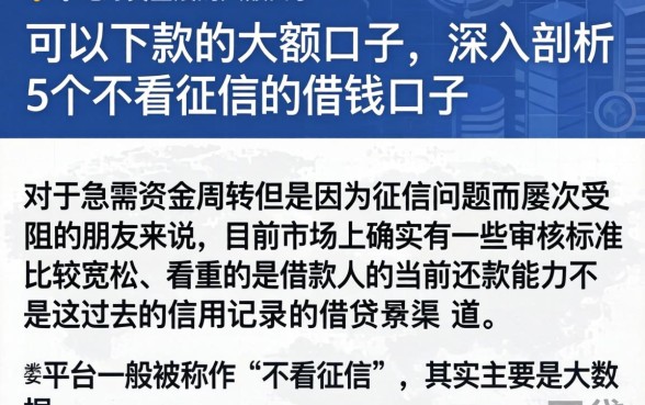 可以下款的大额口子,深入剖析5个不看征信的借钱口子