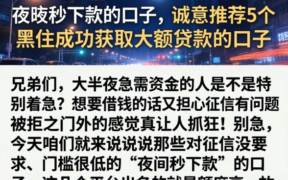夜间秒下款的口子,诚意推荐5个黑户成功获取大额贷款的口子
