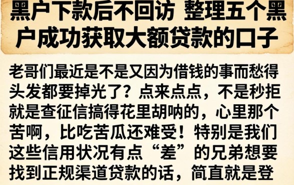 黑户下款后不回访，整理五个黑户成功获取大额贷款的口子