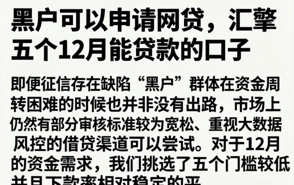 黑户可以申请网贷，汇整五个12月能贷款的口子