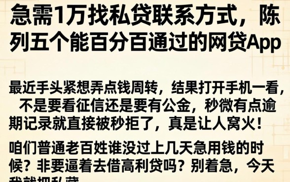 急需1万找私贷联系方式，陈列五个能百分百通过的网贷app