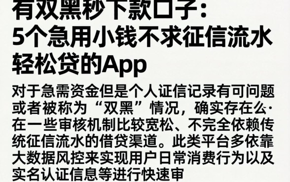 有双黑秒下款的口子，详细阐述5个急用小钱不求征信流水轻松贷的app