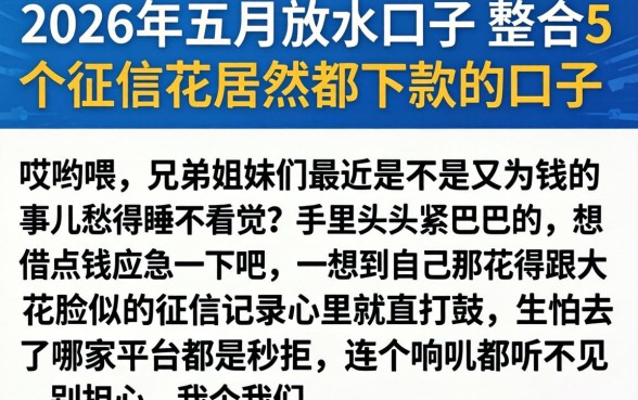 2026年五月放水口子，整合5个征信花居然都下款的口子