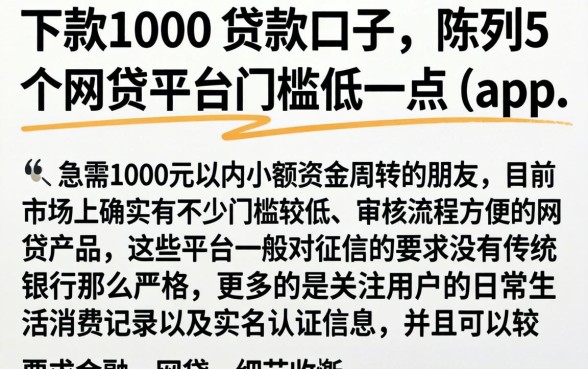 下款1000的贷款口子，陈列5个网贷平台门槛低一点的app