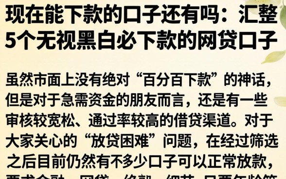 现在能下款的口子还有吗，汇整5个无视黑白必下款的网贷口子