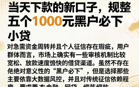 当天下款的新口子，规整五个1000元黑户必下小贷