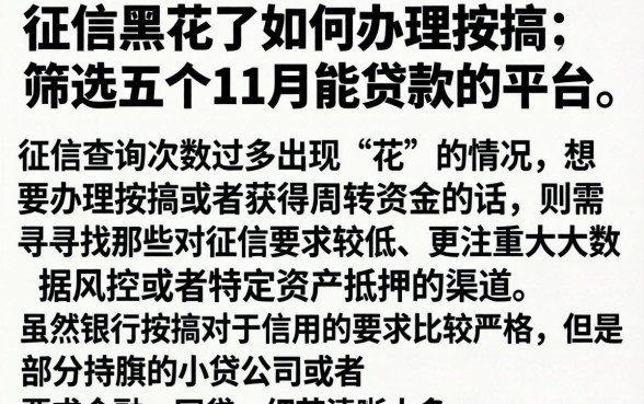 征信黑花了如何办理按揭，筛选五个11月能贷款的平台