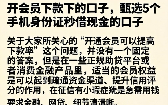 开会员下款下的口子，甄选5个手机身份证秒借现金的口子