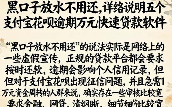 黑口子放水不用还，详尽说明五个支付宝花呗逾期万元快速贷款软件