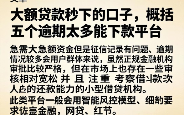 大额贷款秒下的口子，概括五个逾期太多能下款平台