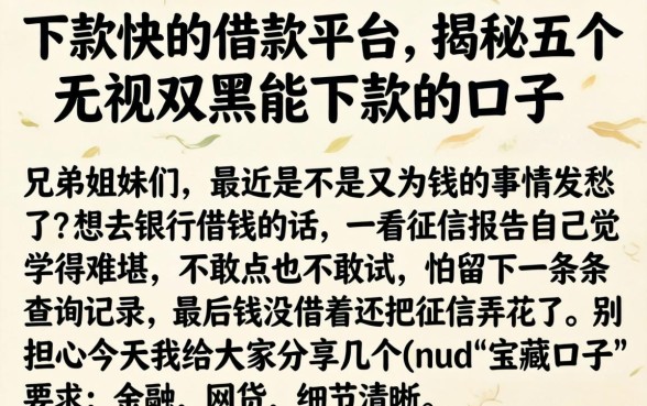 下款快的借款平台,揭秘五个无视双黑能下款的口子