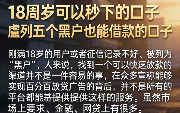 18周岁可以秒下的口子，胪列五个黑户也能借款的口子